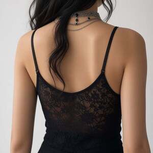 Adore Me Black Floral Lace Back Cami Tank Top Size M Romantic Coquette